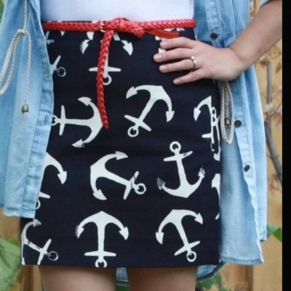 J. Crew Navy/White Dizzy Anchors Mini Skirt